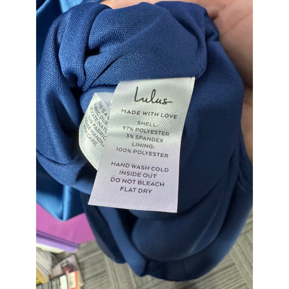 NWT Lulus XL Teal Blue Satin Cowl Neck Midi Dress Side Slit Wedding Guest - Picture 7 of 10